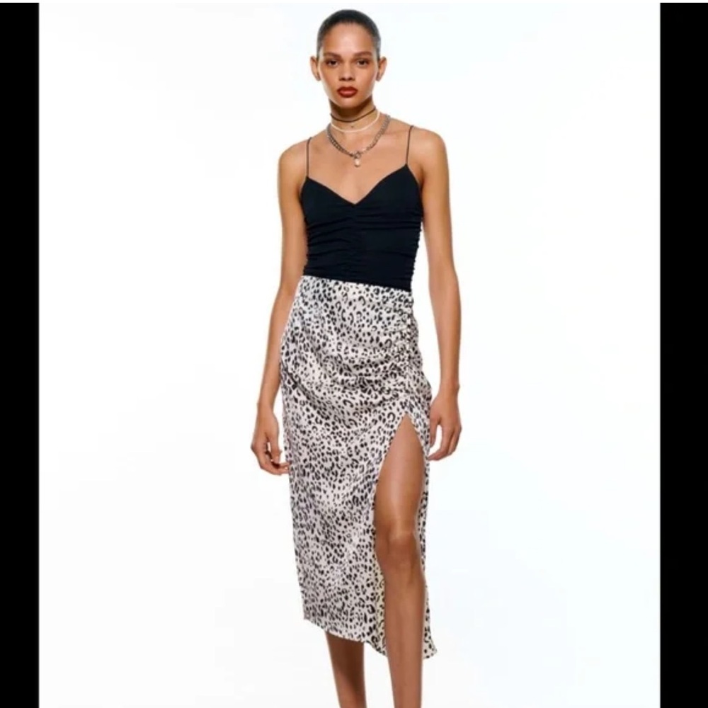 Zara Monochrome Animal Print Midi Skirt